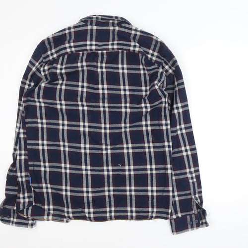 Jack & Jones Men's Navy Check Long Sleeve Button-Up Shirt XL