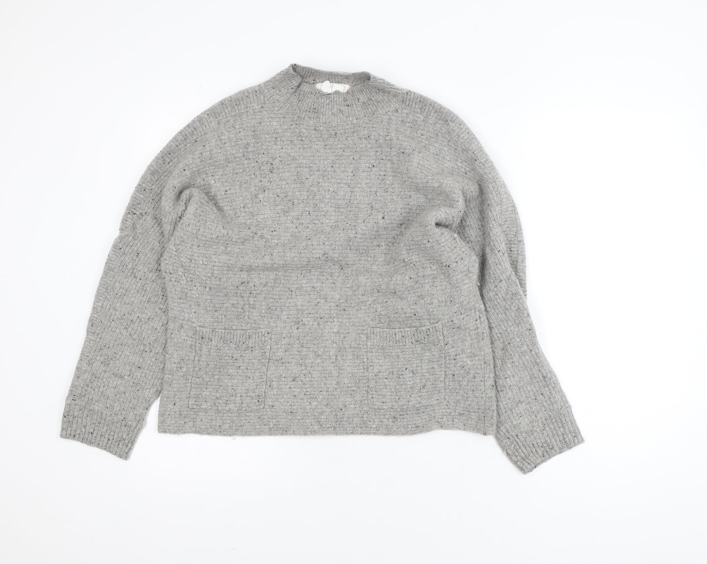 White Stuff Women Grey Wool Mock Neck Chunky Knit Jumper UK 12