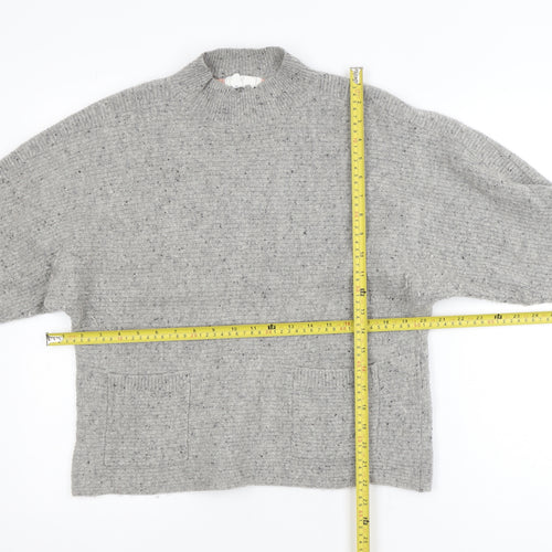 White Stuff Women Grey Wool Mock Neck Chunky Knit Jumper UK 12