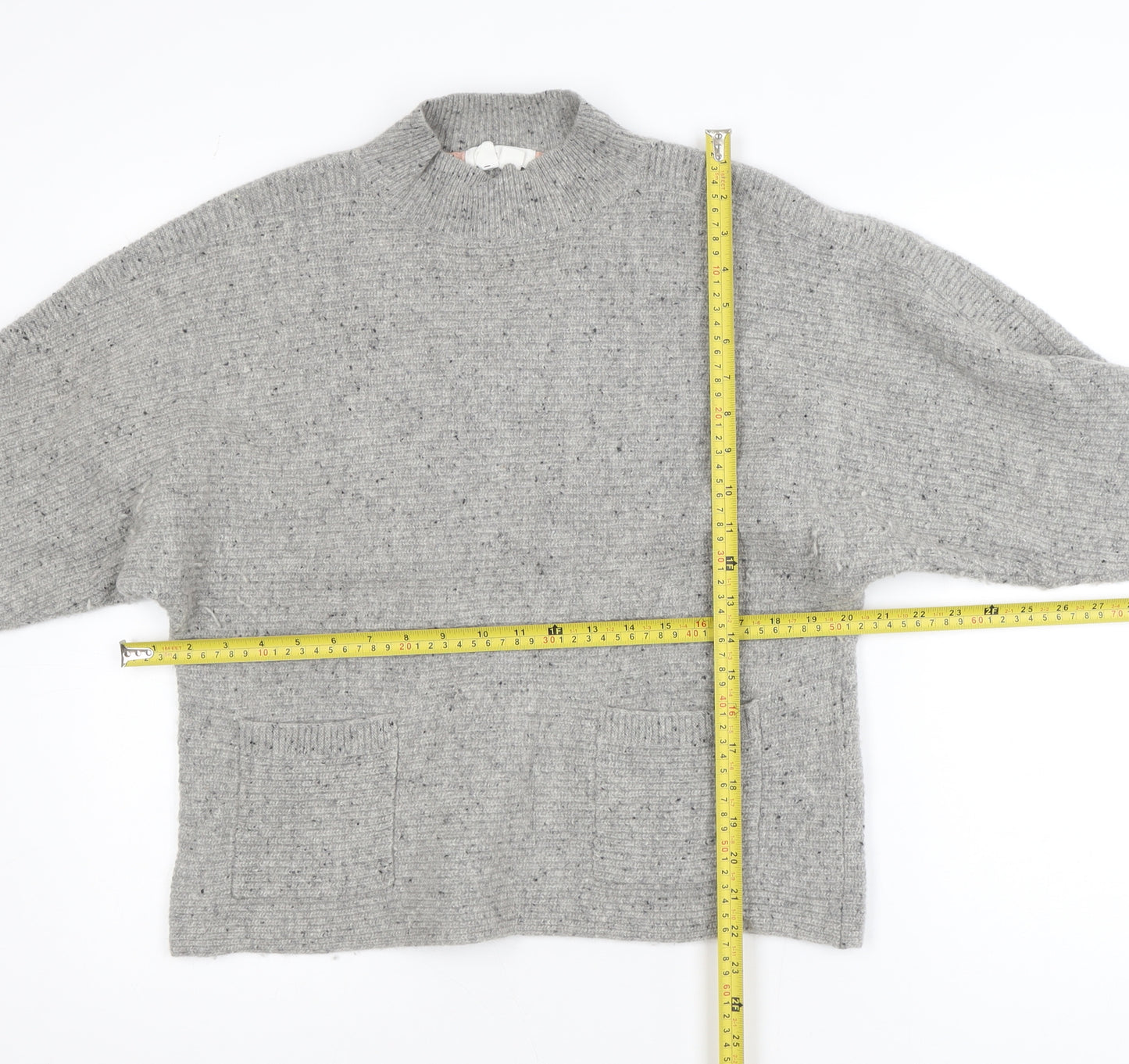 White Stuff Women Grey Wool Mock Neck Chunky Knit Jumper UK 12