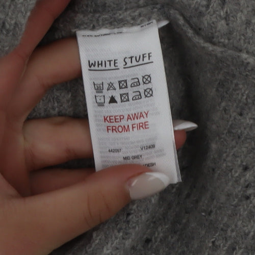 White Stuff Women Grey Wool Mock Neck Chunky Knit Jumper UK 12