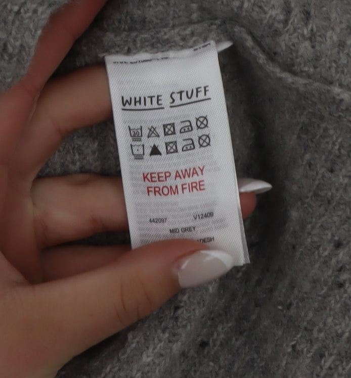 White Stuff Women Grey Wool Mock Neck Chunky Knit Jumper UK 12