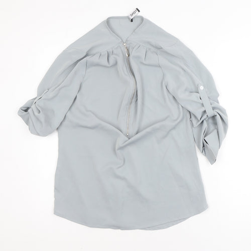 Yoins Women’s Grey Zip Neck Chiffon Blouse Size S