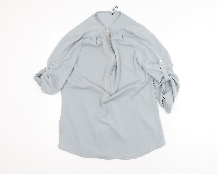 Yoins Women’s Grey Zip Neck Chiffon Blouse Size S