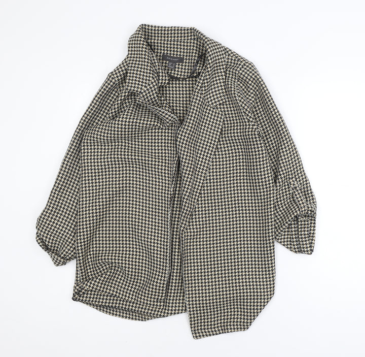 Primark Women Beige Check Collared Open Cardigan Size 10