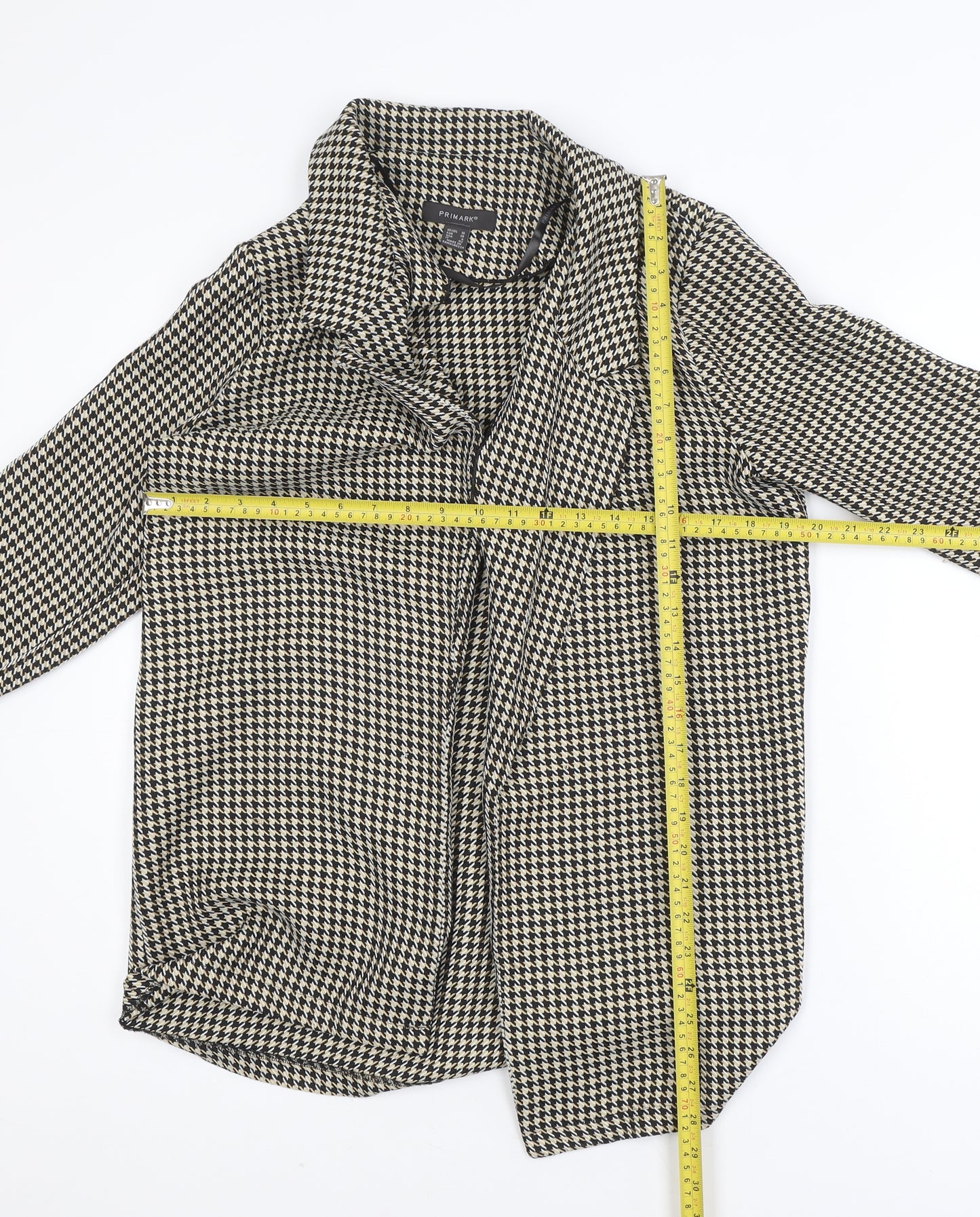 Primark Women Beige Check Collared Open Cardigan Size 10