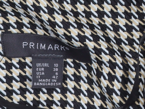 Primark Women Beige Check Collared Open Cardigan Size 10