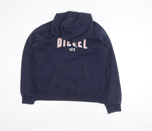Diesel Mens Blue XL Pullover Hoodie Graphic Logo Sweatshirt