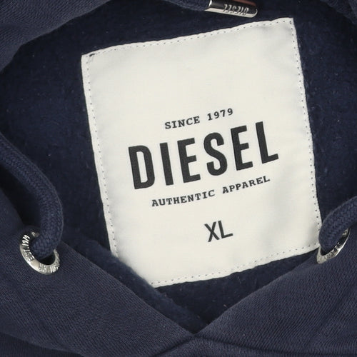 Diesel Mens Blue XL Pullover Hoodie Graphic Logo Sweatshirt