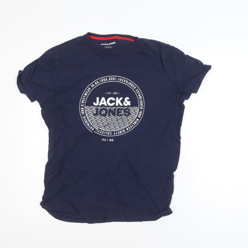 Jack & Jones Mens Blue L Regular Fit Logo Graphic Cotton T-Shirt