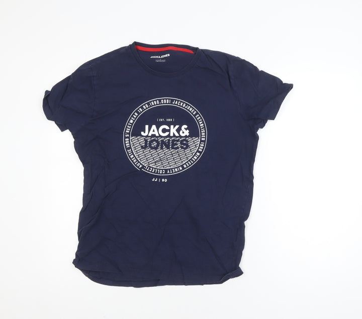 Jack & Jones Mens Blue L Regular Fit Logo Graphic Cotton T-Shirt
