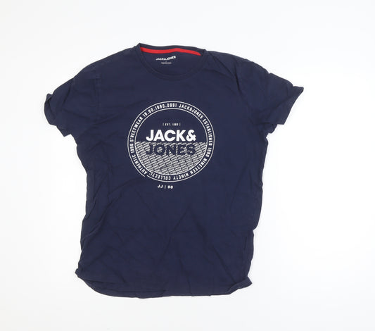 Jack & Jones Mens Blue L Regular Fit Logo Graphic Cotton T-Shirt