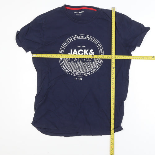 Jack & Jones Mens Blue L Regular Fit Logo Graphic Cotton T-Shirt