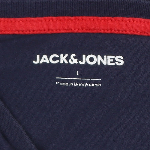 Jack & Jones Mens Blue L Regular Fit Logo Graphic Cotton T-Shirt