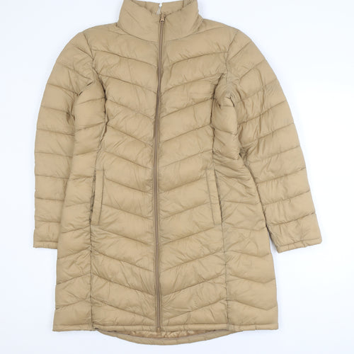 Vila Womens Beige Long Puffer Coat Size 12 Lightweight Winter Jacket