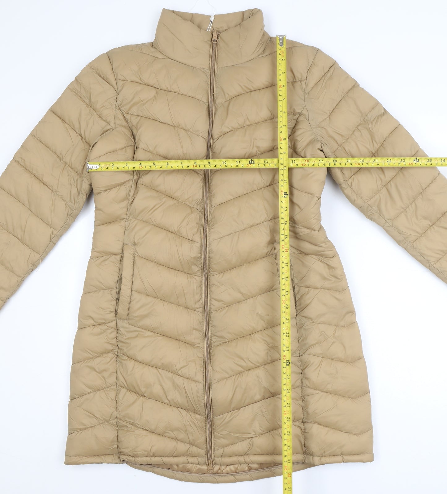 Vila Womens Beige Long Puffer Coat Size 12 Lightweight Winter Jacket