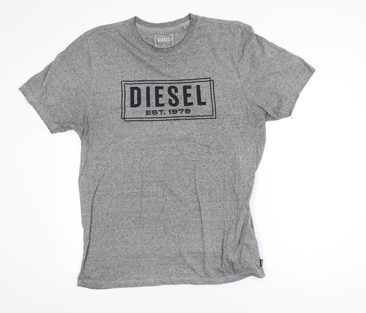 Diesel Men's Grey 2XL Logo Crew Neck Cotton T-Shirt