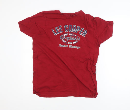 Lee Cooper Men's Red Crew Neck Graphic Print Cotton T-Shirt L