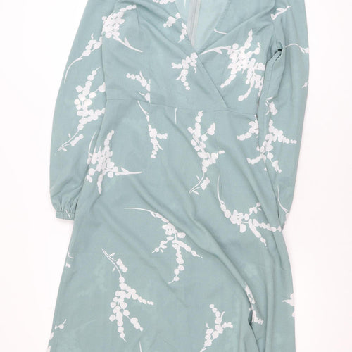 Boohoo Tall Womens Green Floral Midi Wrap Dress Size 10