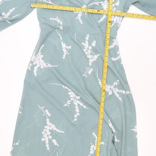 Boohoo Tall Womens Green Floral Midi Wrap Dress Size 10