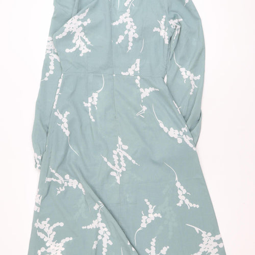 Boohoo Tall Womens Green Floral Midi Wrap Dress Size 10