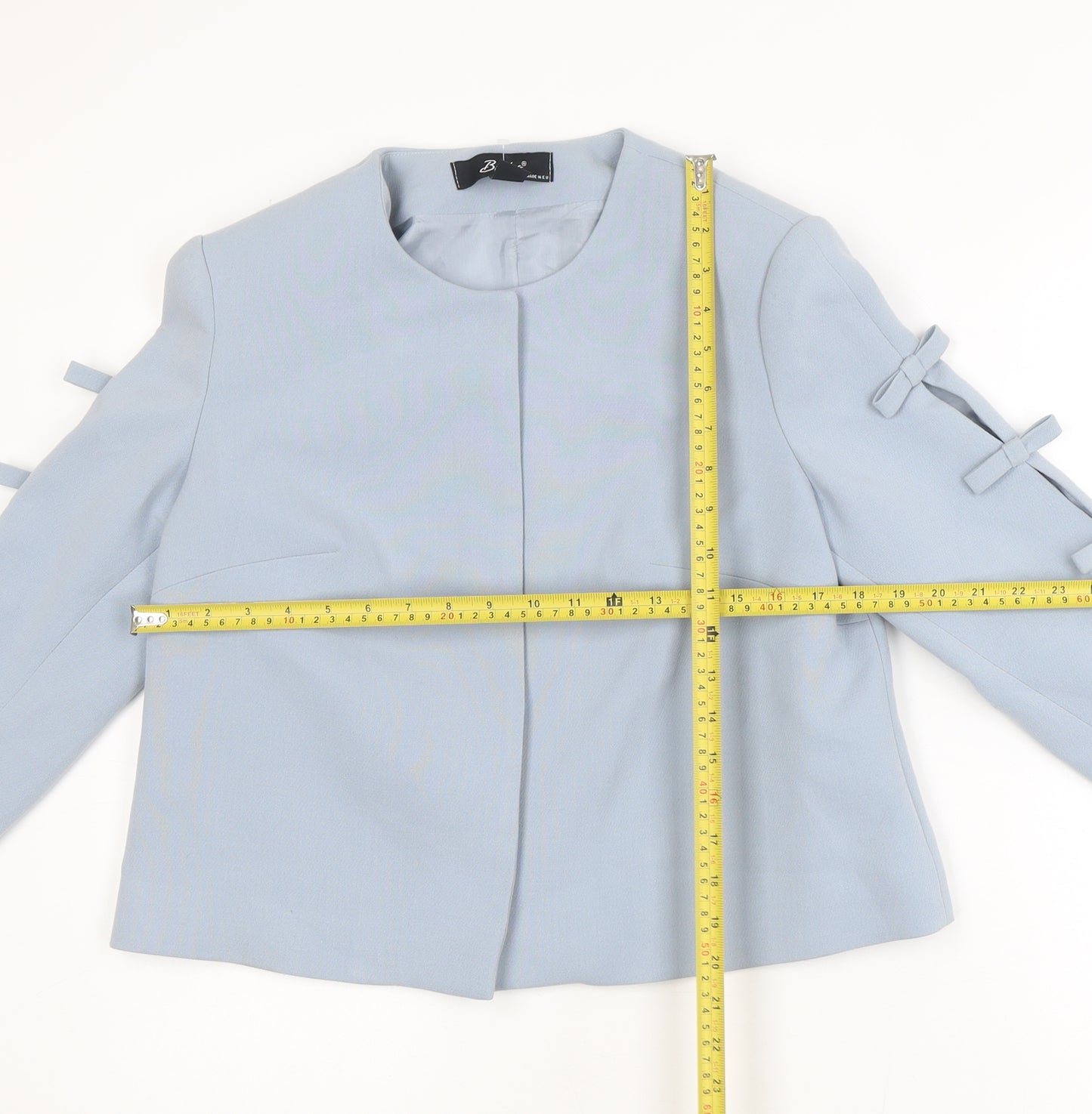 Badoo Women's Blue Size 12 Tailored Bow Detail Blazer Jacket
