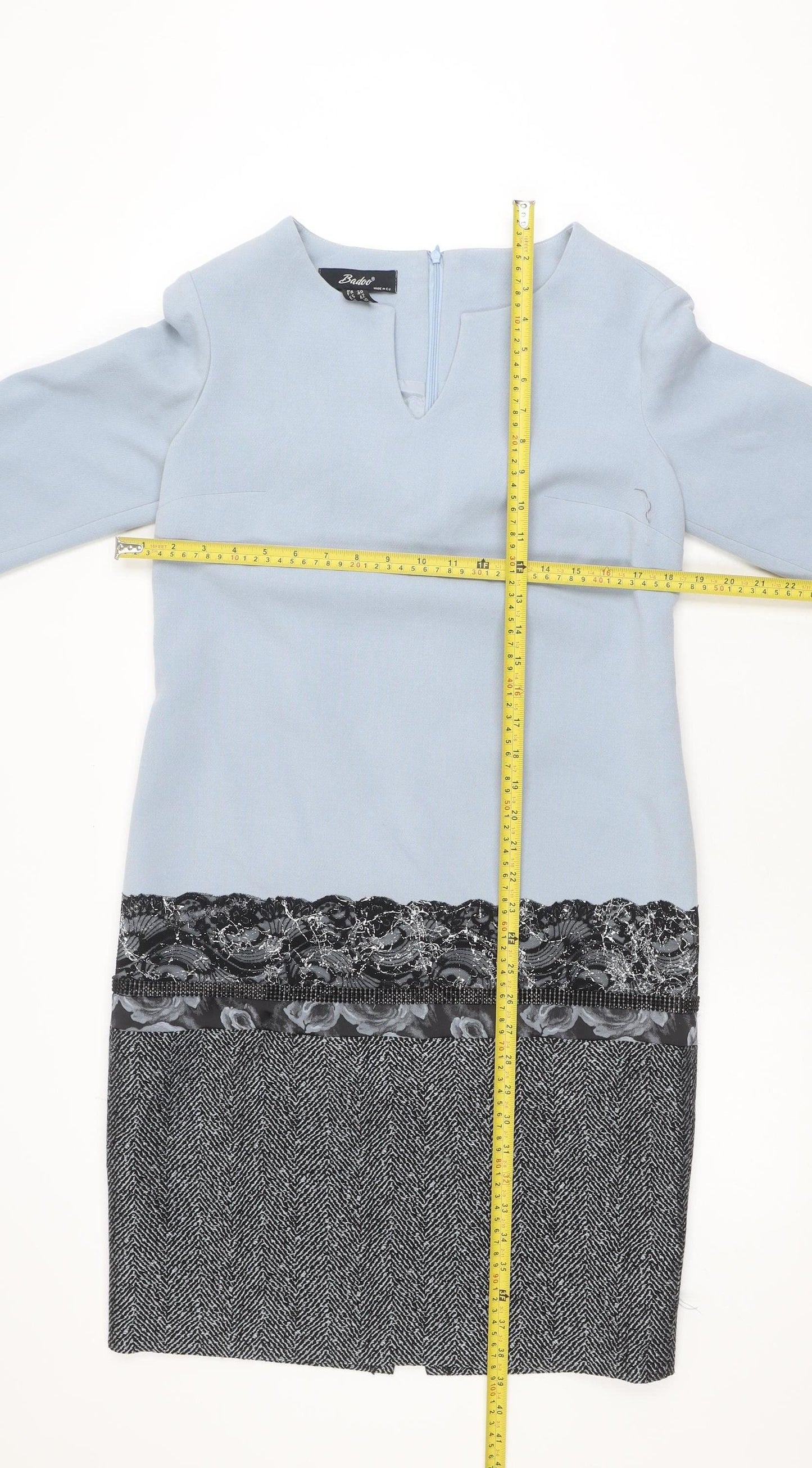 Badoo Women Blue Lace Panel Sheath Dress Size 10
