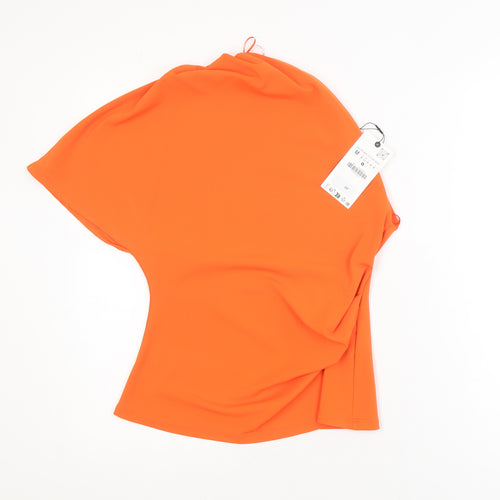 ZARA Women's Orange One Shoulder Asymmetrical Blouse M