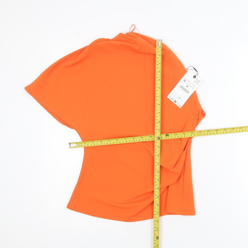 ZARA Women's Orange One Shoulder Asymmetrical Blouse M