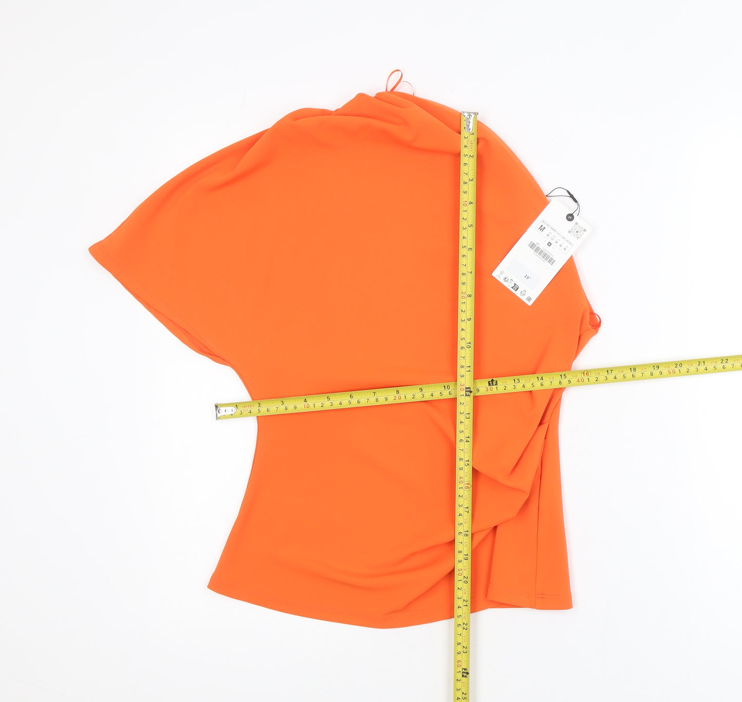 ZARA Women's Orange One Shoulder Asymmetrical Blouse M