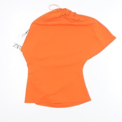 ZARA Women's Orange One Shoulder Asymmetrical Blouse M