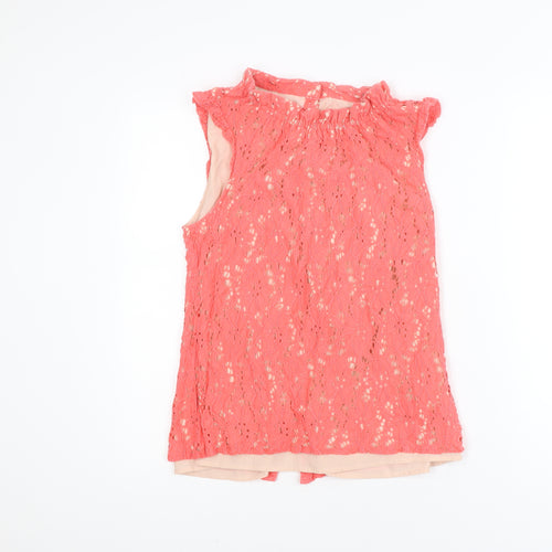 Oasis Women's Pink Lace Sleeveless Blouse Size 10 High Neck
