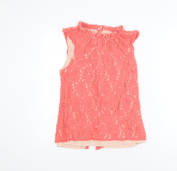 Oasis Women's Pink Lace Sleeveless Blouse Size 10 High Neck