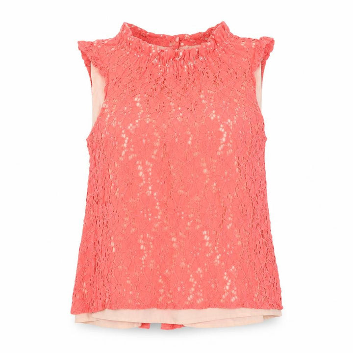 Oasis Women's Pink Lace Sleeveless Blouse Size 10 High Neck