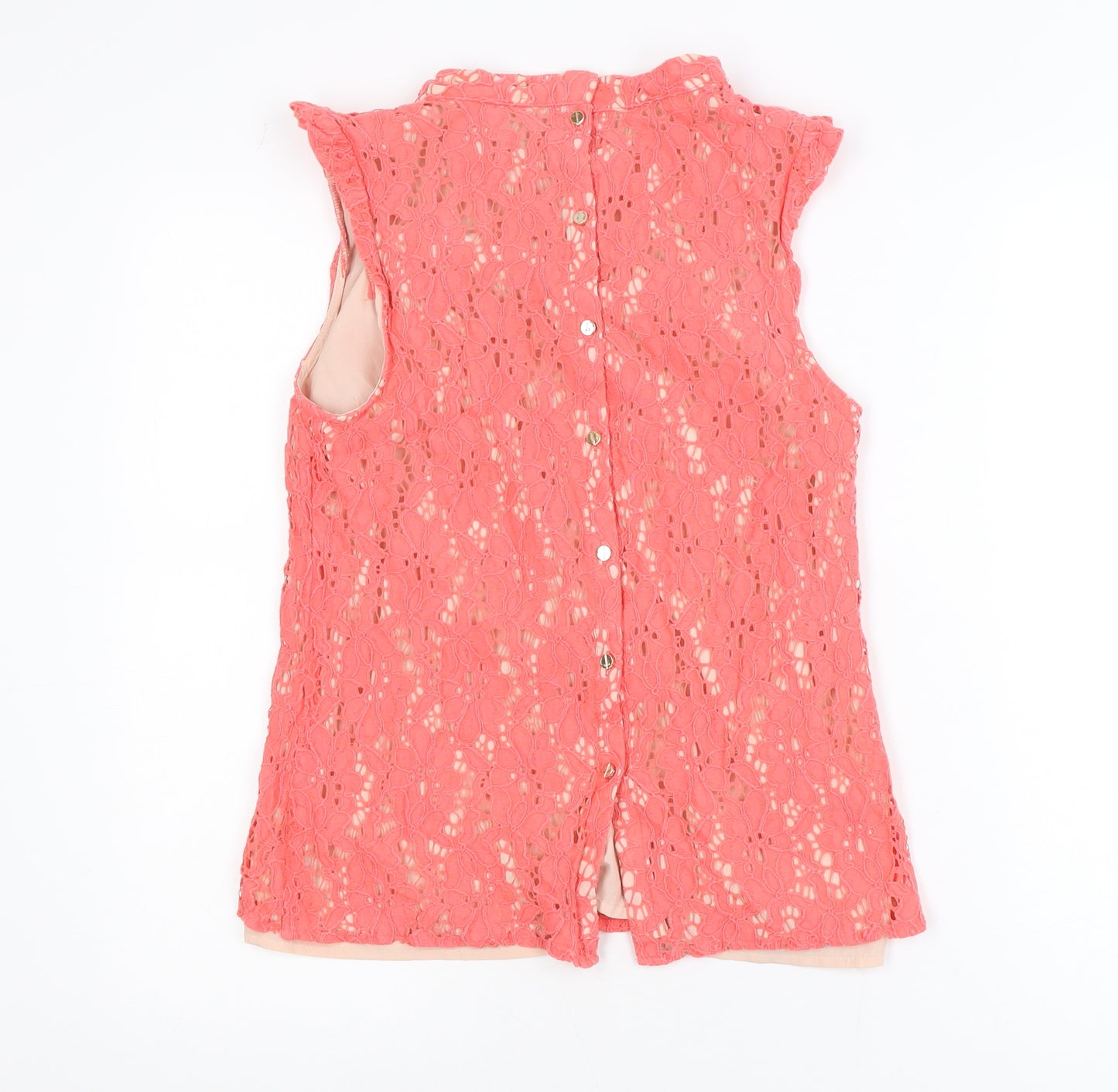 Oasis Women's Pink Lace Sleeveless Blouse Size 10 High Neck