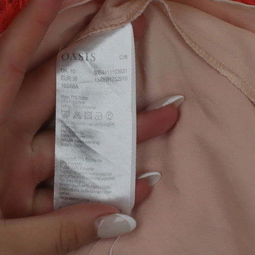 Oasis Women's Pink Lace Sleeveless Blouse Size 10 High Neck