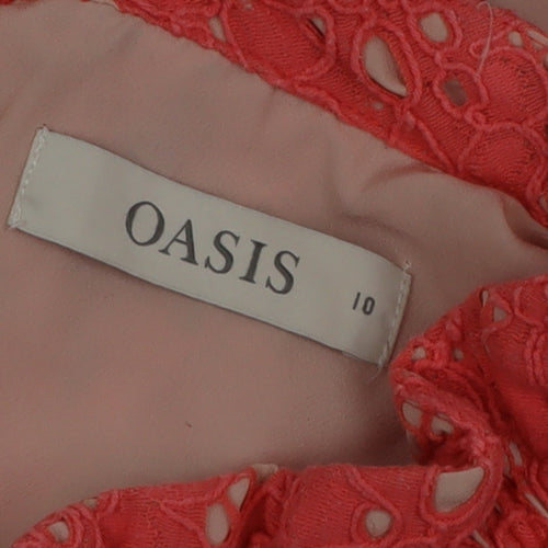 Oasis Women's Pink Lace Sleeveless Blouse Size 10 High Neck