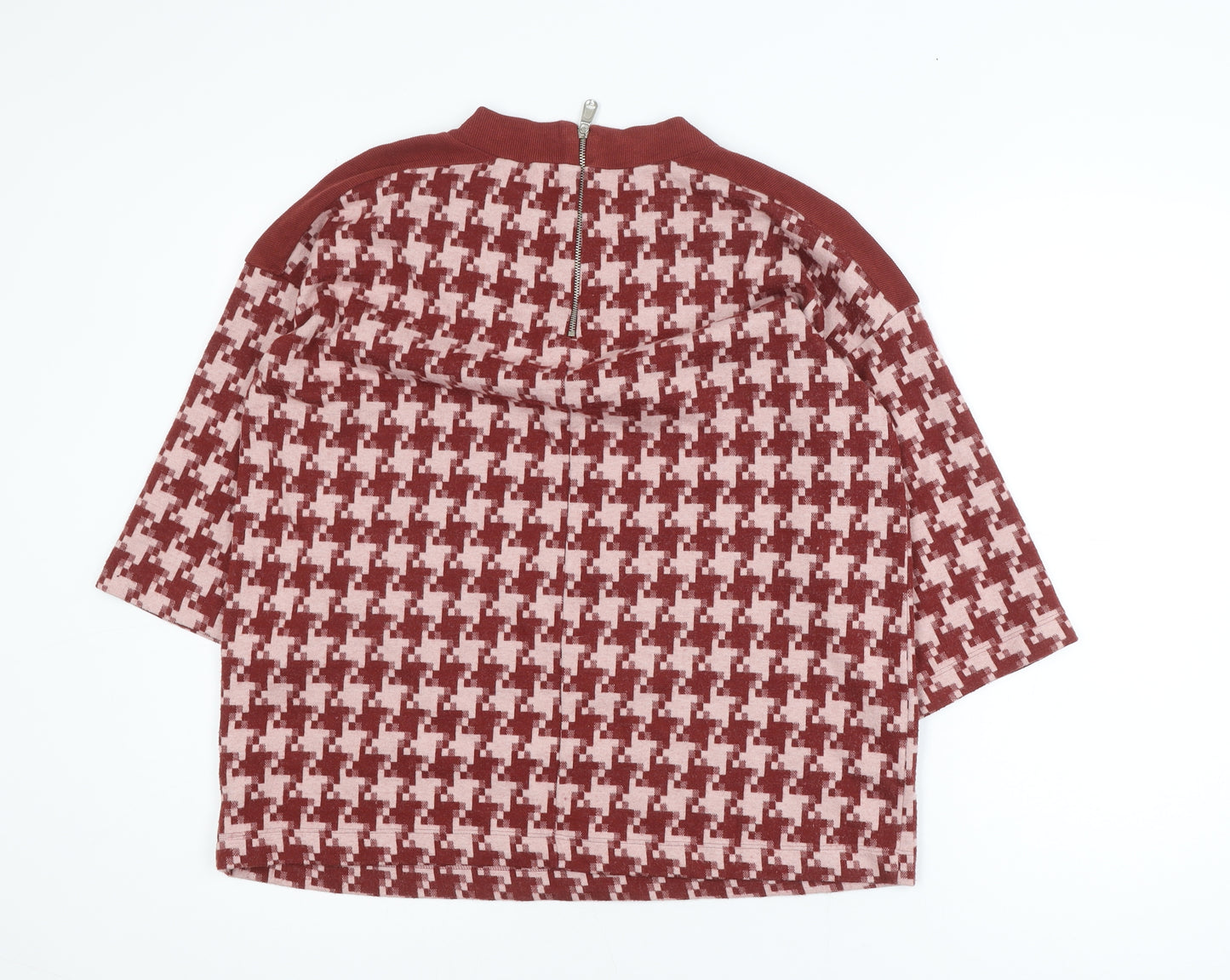 Next Women Red Houndstooth Mock Neck Zip Tunic Blouse UK 16