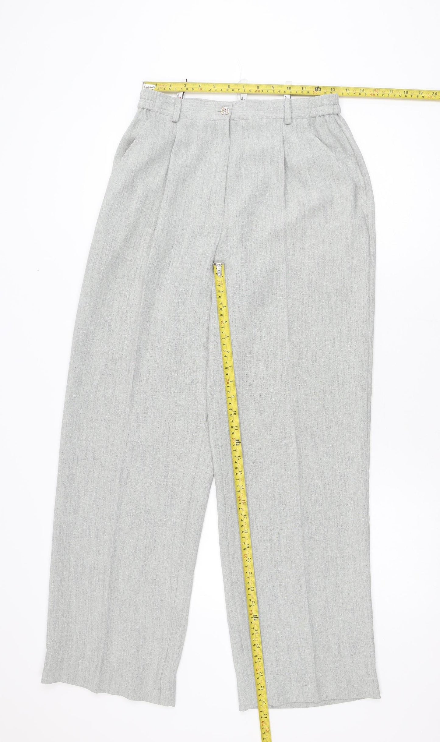 Elinette Women’s Grey Pleated Straight Leg Trousers Size 10