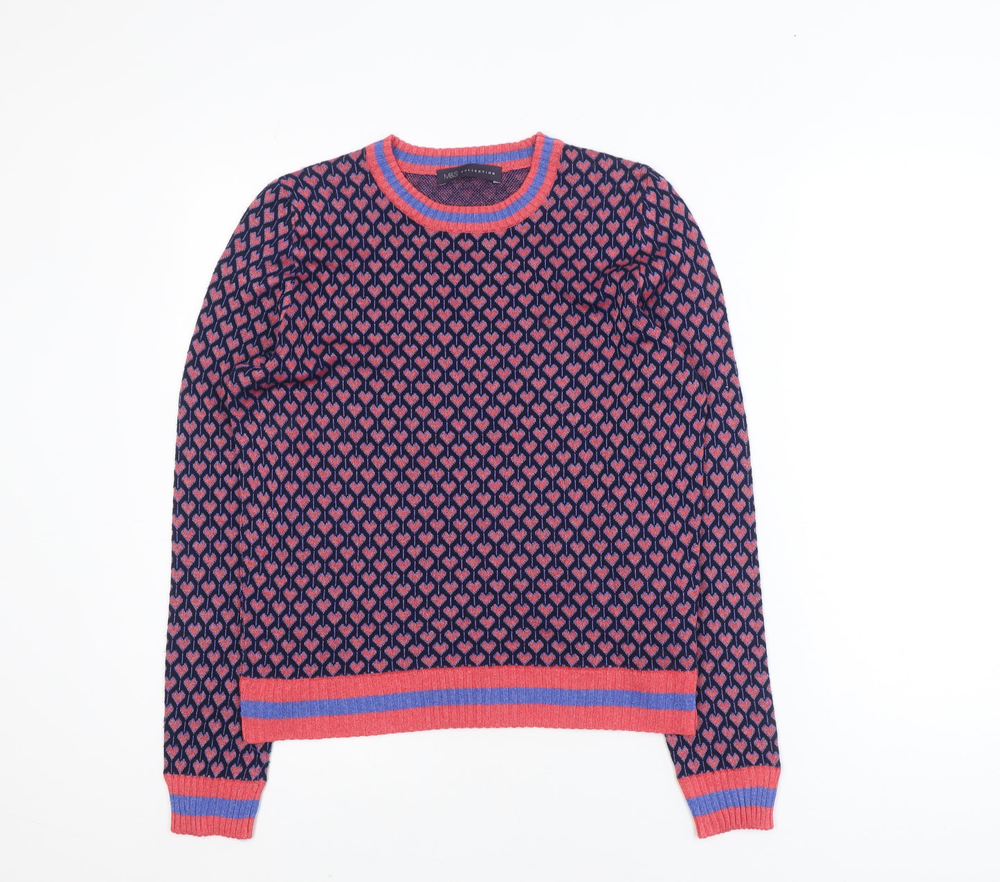 Marks and Spencer Women's Blue Heart Knit Jumper UK 14 Regular Fit