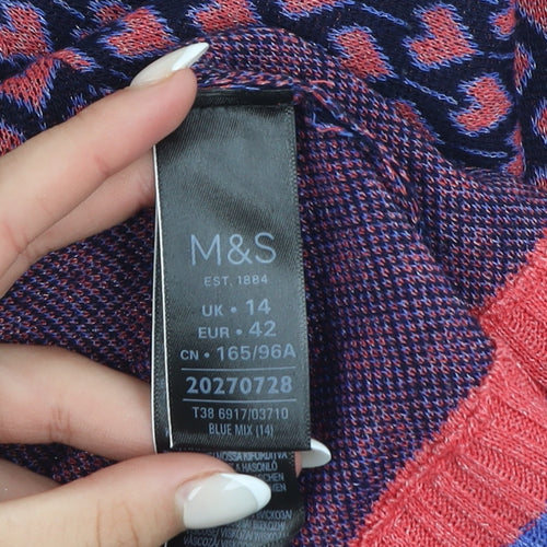 Marks and Spencer Women's Blue Heart Knit Jumper UK 14 Regular Fit