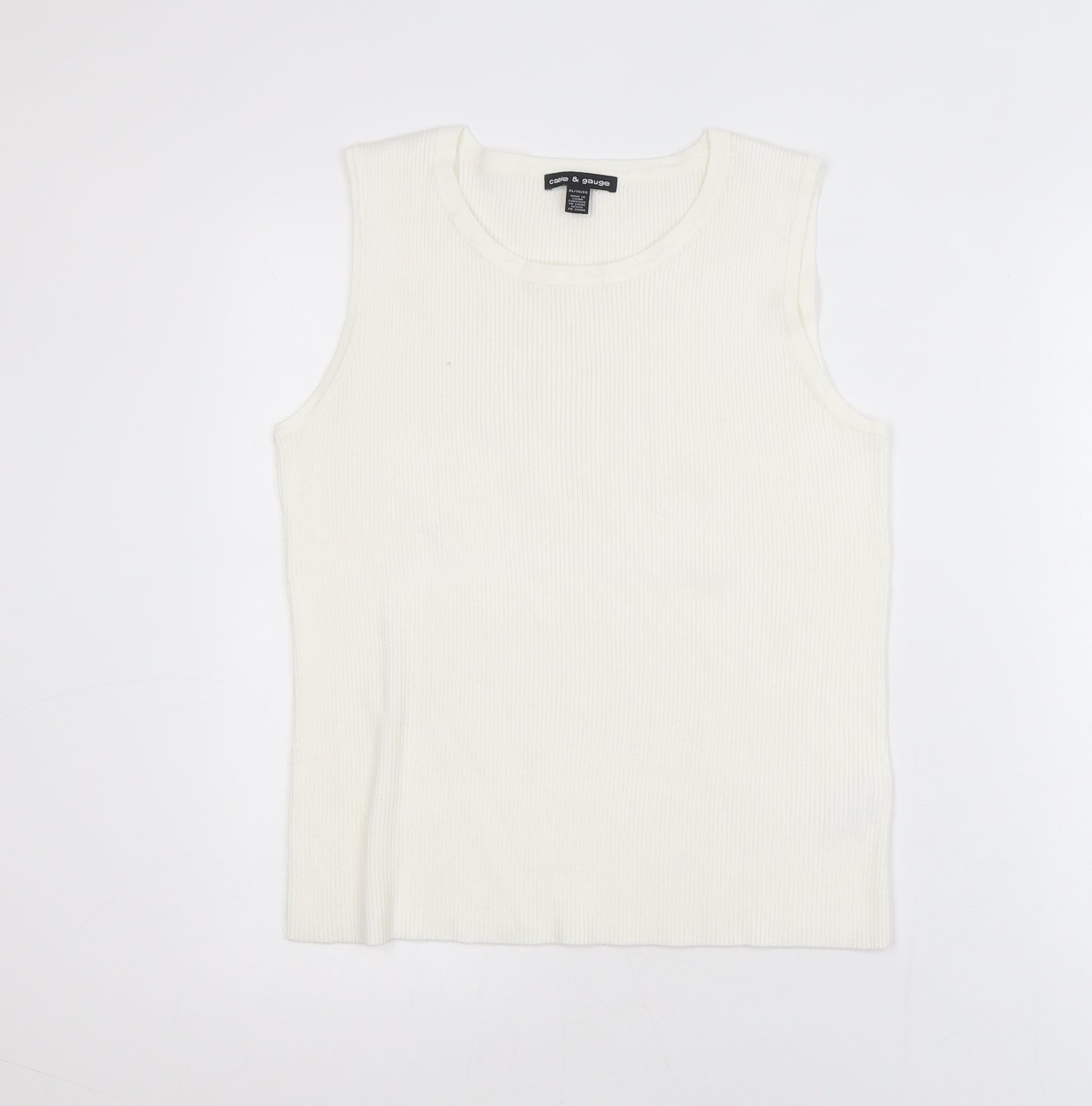 Cable & Gauge Women White Ribbed Sleeveless Tank Top XL Rayon Blend