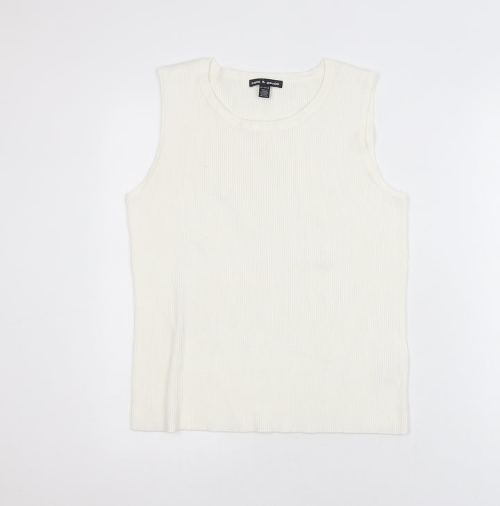 Cable & Gauge Women White Ribbed Sleeveless Tank Top XL Rayon Blend