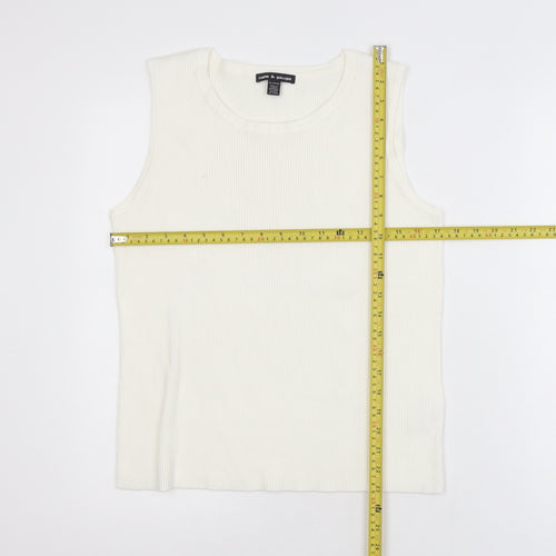 Cable & Gauge Women White Ribbed Sleeveless Tank Top XL Rayon Blend