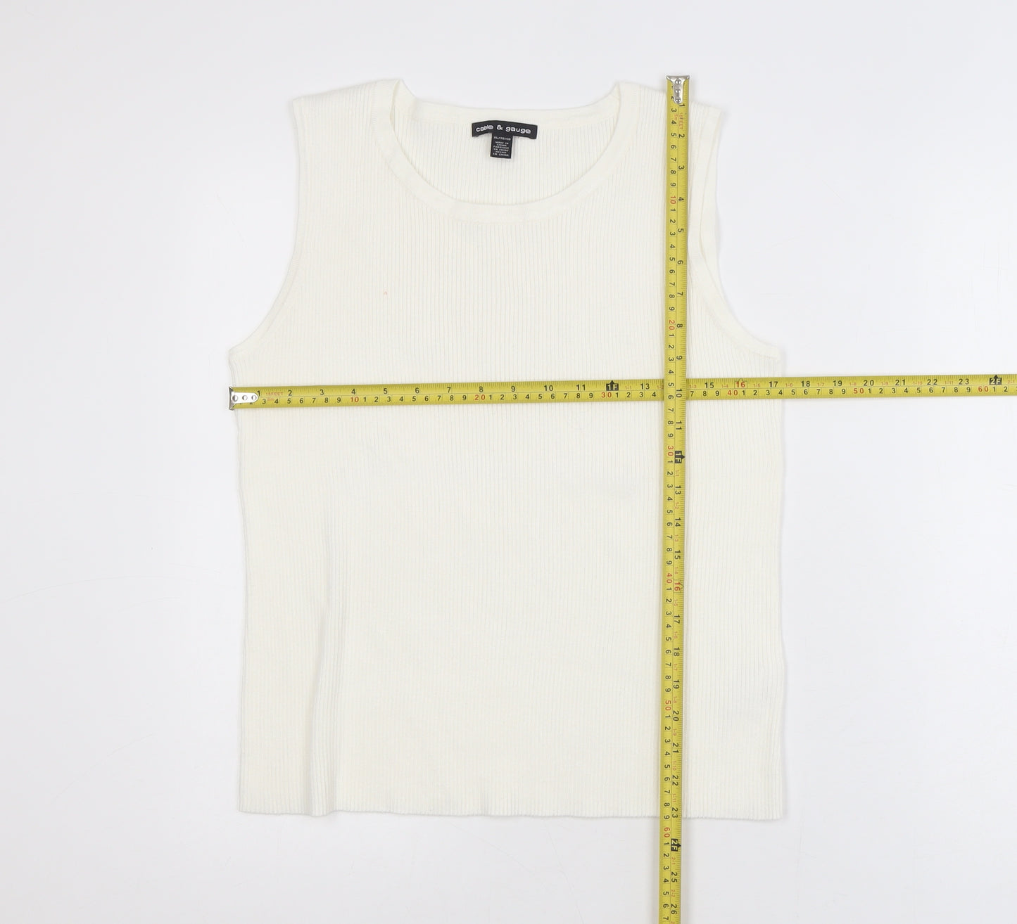 Cable & Gauge Women White Ribbed Sleeveless Tank Top XL Rayon Blend
