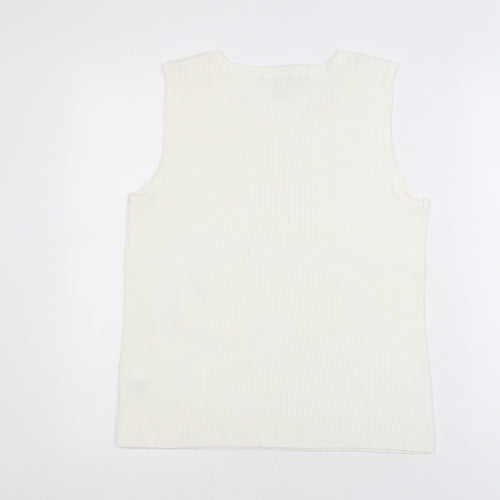 Cable & Gauge Women White Ribbed Sleeveless Tank Top XL Rayon Blend
