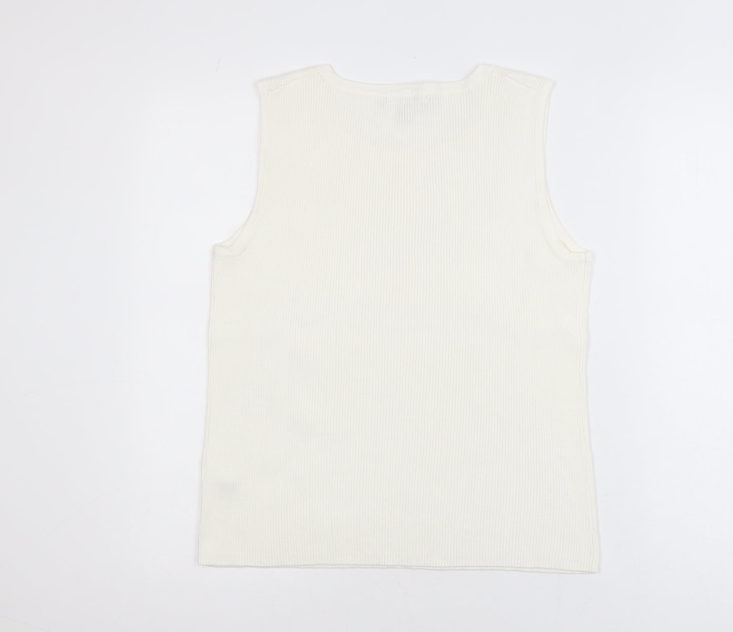 Cable & Gauge Women White Ribbed Sleeveless Tank Top XL Rayon Blend