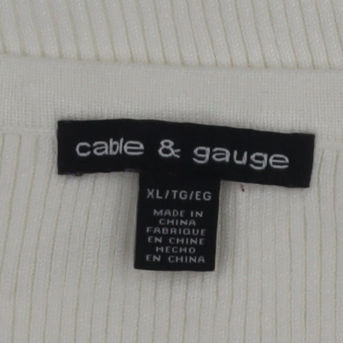 Cable & Gauge Women White Ribbed Sleeveless Tank Top XL Rayon Blend