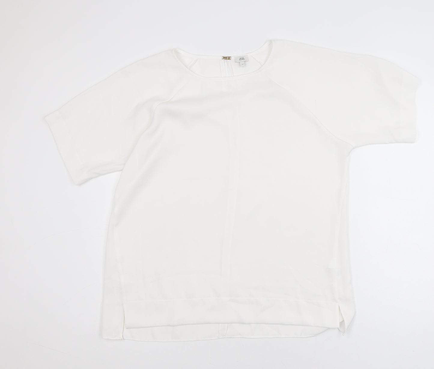 River Island Women White Size 14 Short Sleeve Woven Blouse