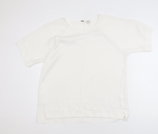 River Island Women White Size 14 Short Sleeve Woven Blouse